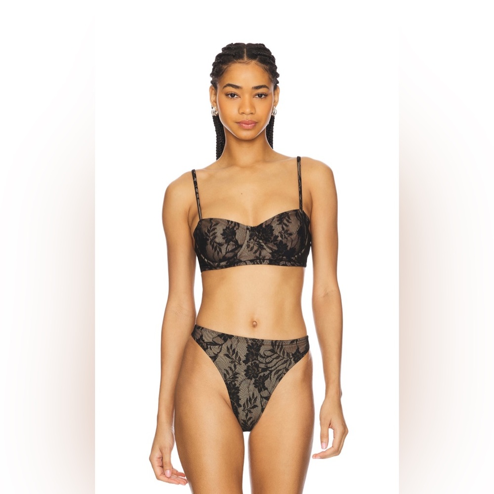 Black Lace Overlay Bikini Set - Women Swim